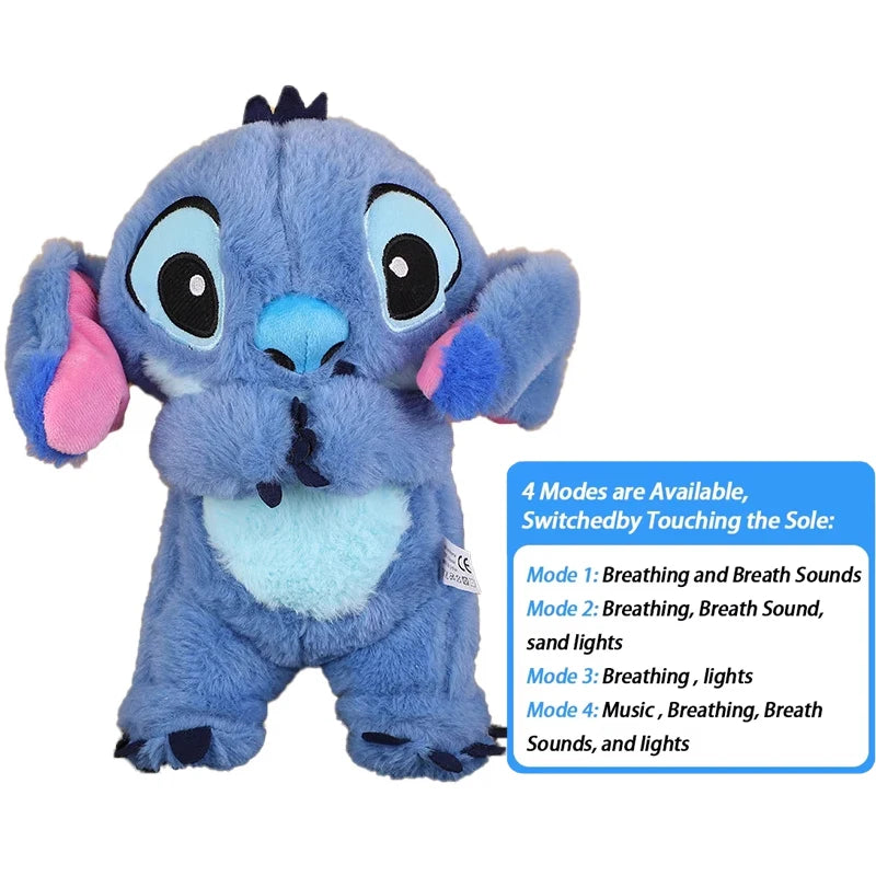 Stitch Plush Doll Breathing Light Child Soothes Toys Pink Angel Anime Cute Baby Music Light Sleep Kid Christmas Birthday Gifts