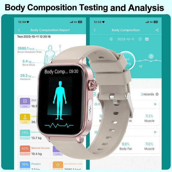 2024New AI Medical Diagnosis Blood Lipids Uric Acid Blood Glucose Smart Watch Men ECG+PPG Voice Bluetooth Call Health Smartwatch