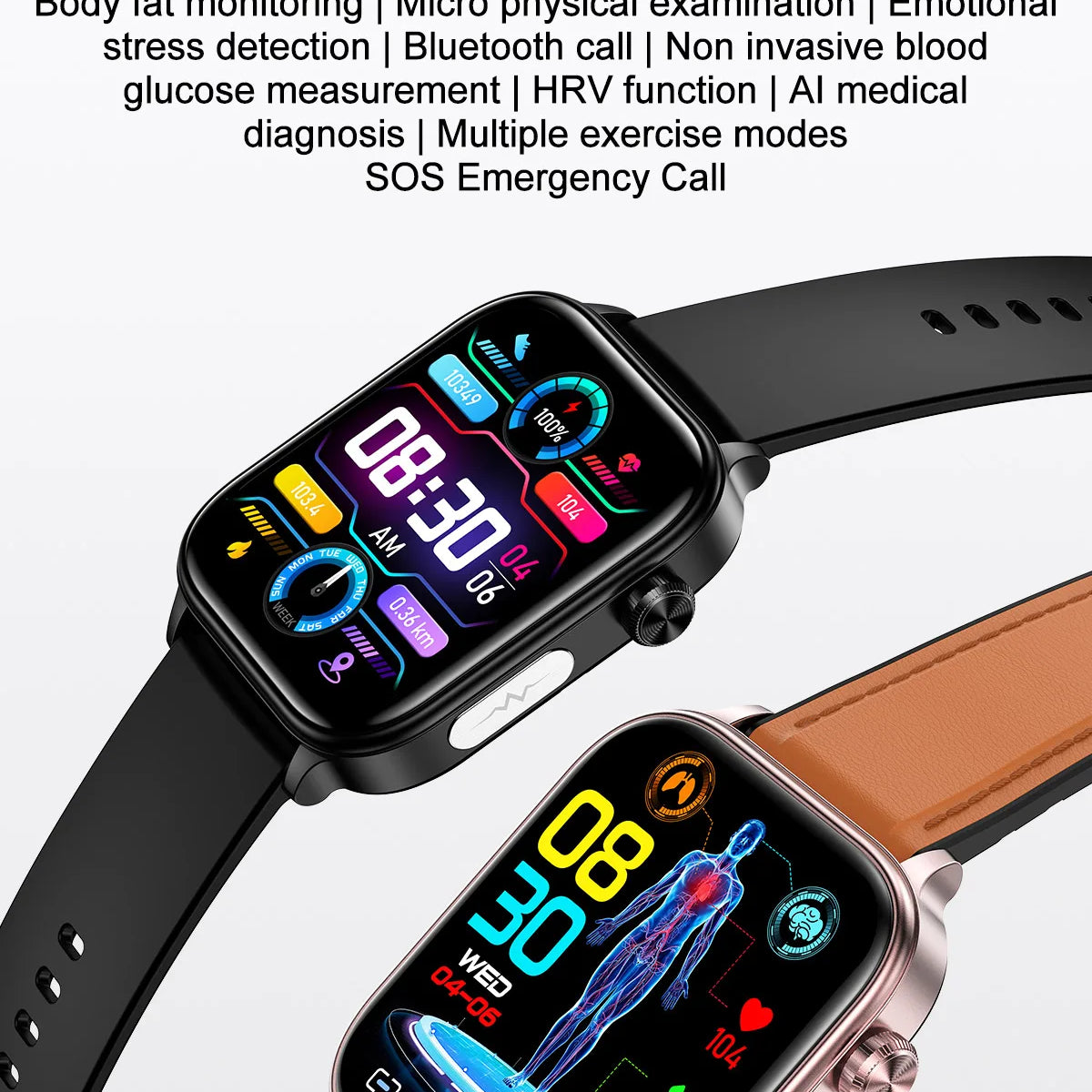 2024New AI Medical Diagnosis Blood Lipids Uric Acid Blood Glucose Smart Watch Men ECG+PPG Voice Bluetooth Call Health Smartwatch