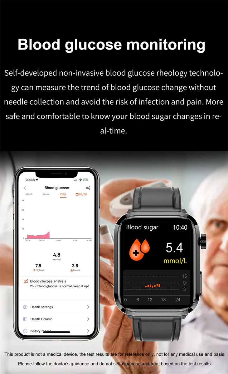 2024New AI Medical Diagnosis Blood Lipids Uric Acid Blood Glucose Smart Watch Men ECG+PPG Voice Bluetooth Call Health Smartwatch