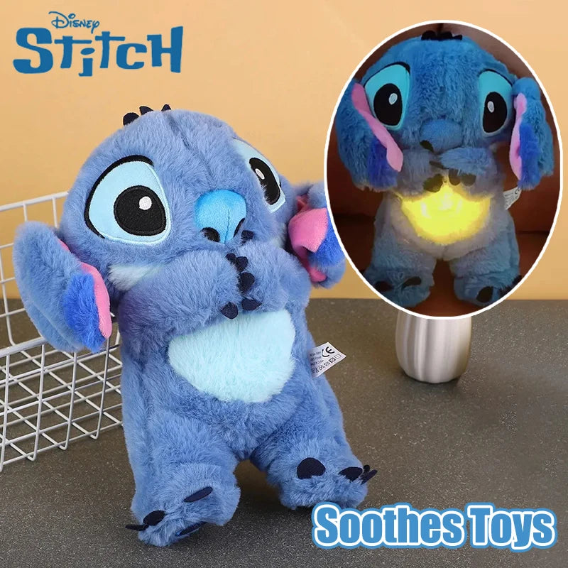 Stitch Plush Doll Breathing Light Child Soothes Toys Pink Angel Anime Cute Baby Music Light Sleep Kid Christmas Birthday Gifts