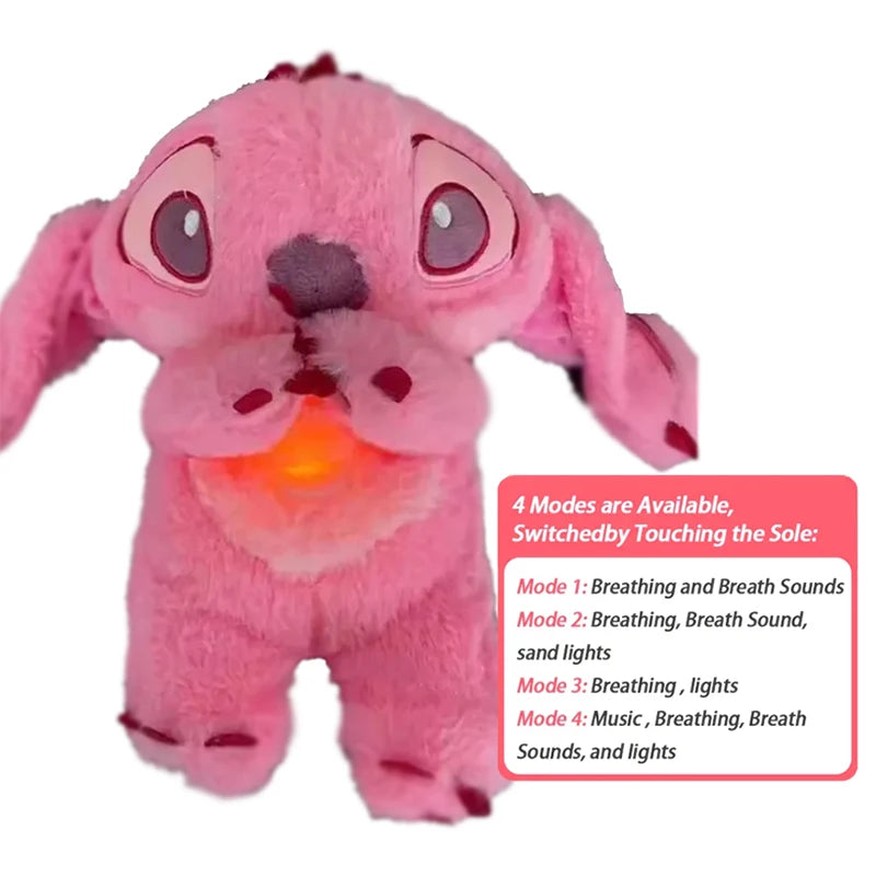 Stitch Plush Doll Breathing Light Child Soothes Toys Pink Angel Anime Cute Baby Music Light Sleep Kid Christmas Birthday Gifts