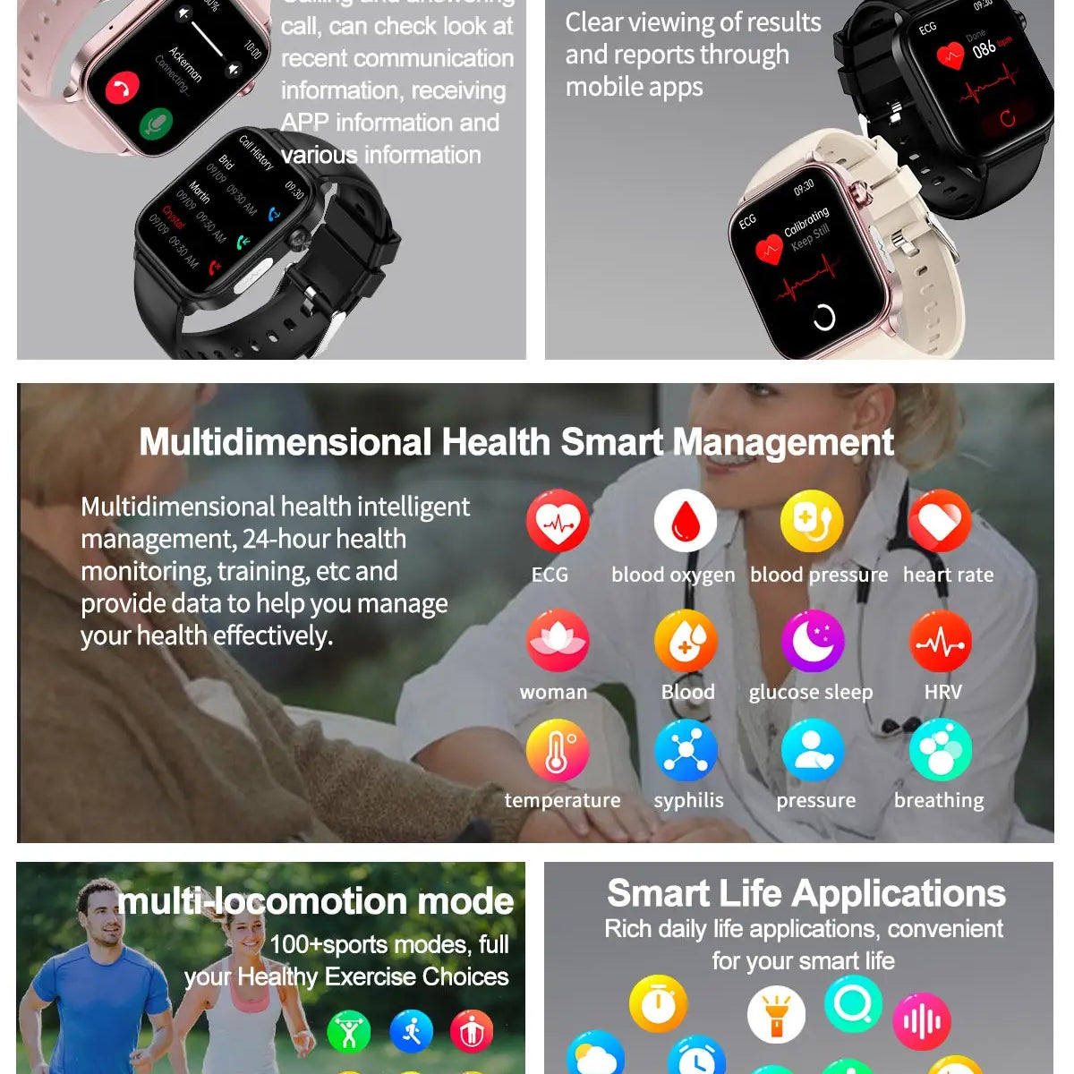 2024New AI Medical Diagnosis Blood Lipids Uric Acid Blood Glucose Smart Watch Men ECG+PPG Voice Bluetooth Call Health Smartwatch